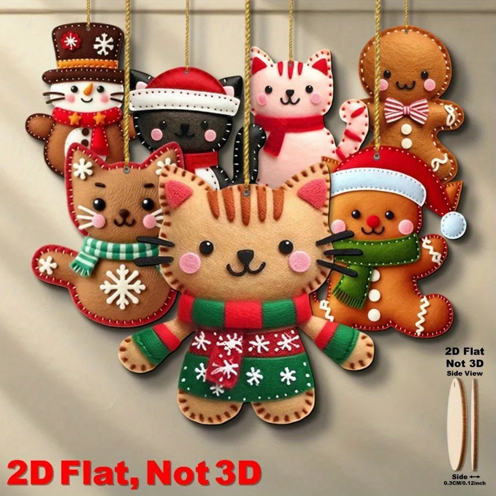 Flat Gingerbread Cat Tree Toppers Christmas Ornaments
