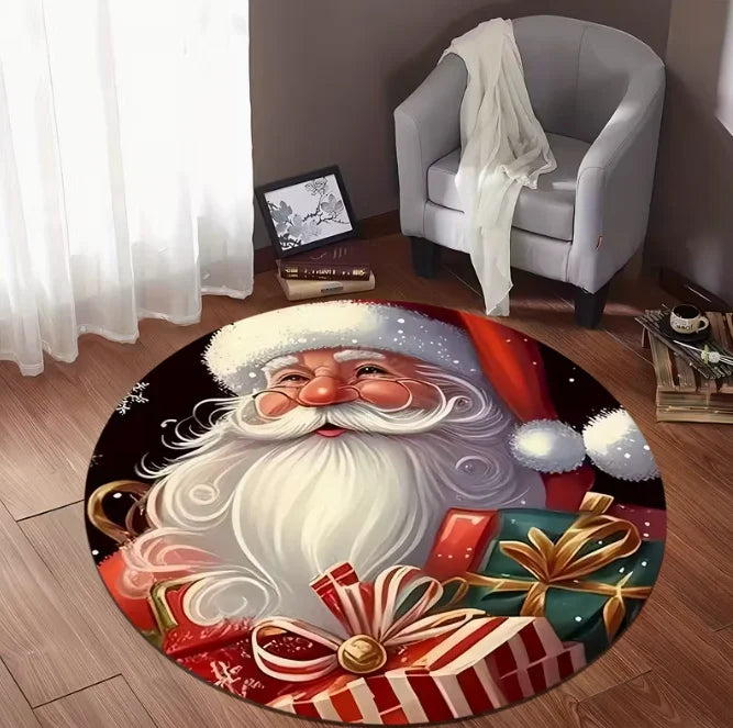 Santa Snowflake Round Holiday Rug