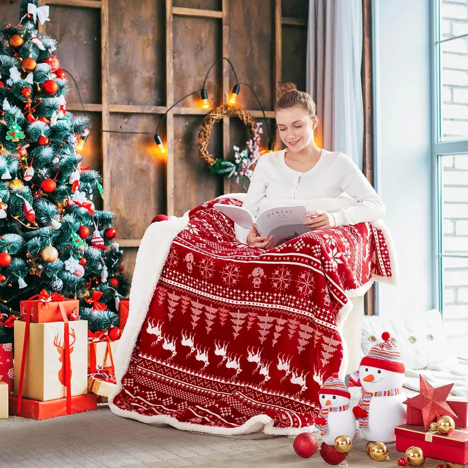 Red Sherpa Christmas Throw Blanket