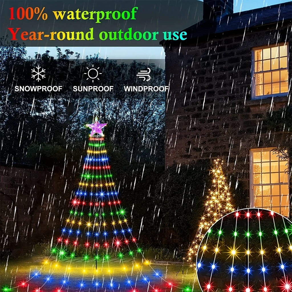 Solar Star Waterfall Holiday Lights