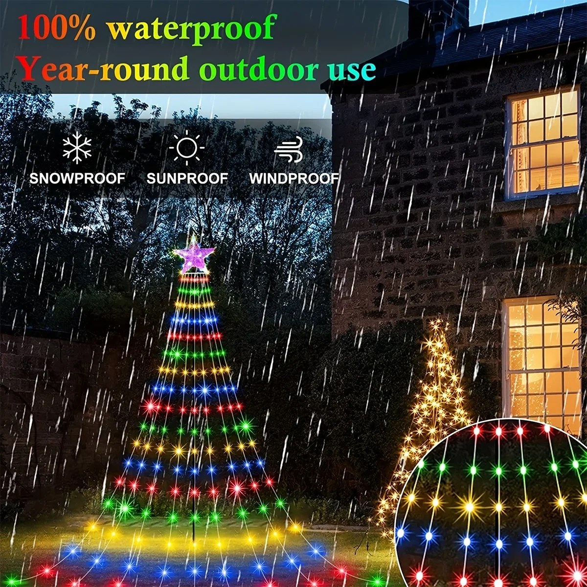 Solar Star Waterfall Holiday Lights