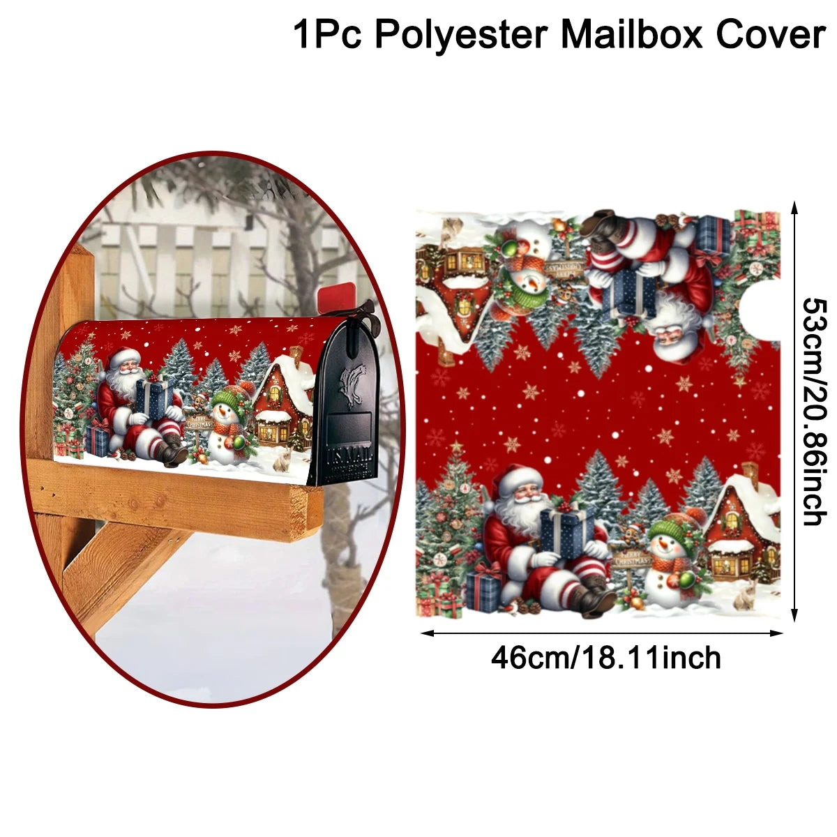 Christmas Santa Clause & Snowman Mailbox Cover
