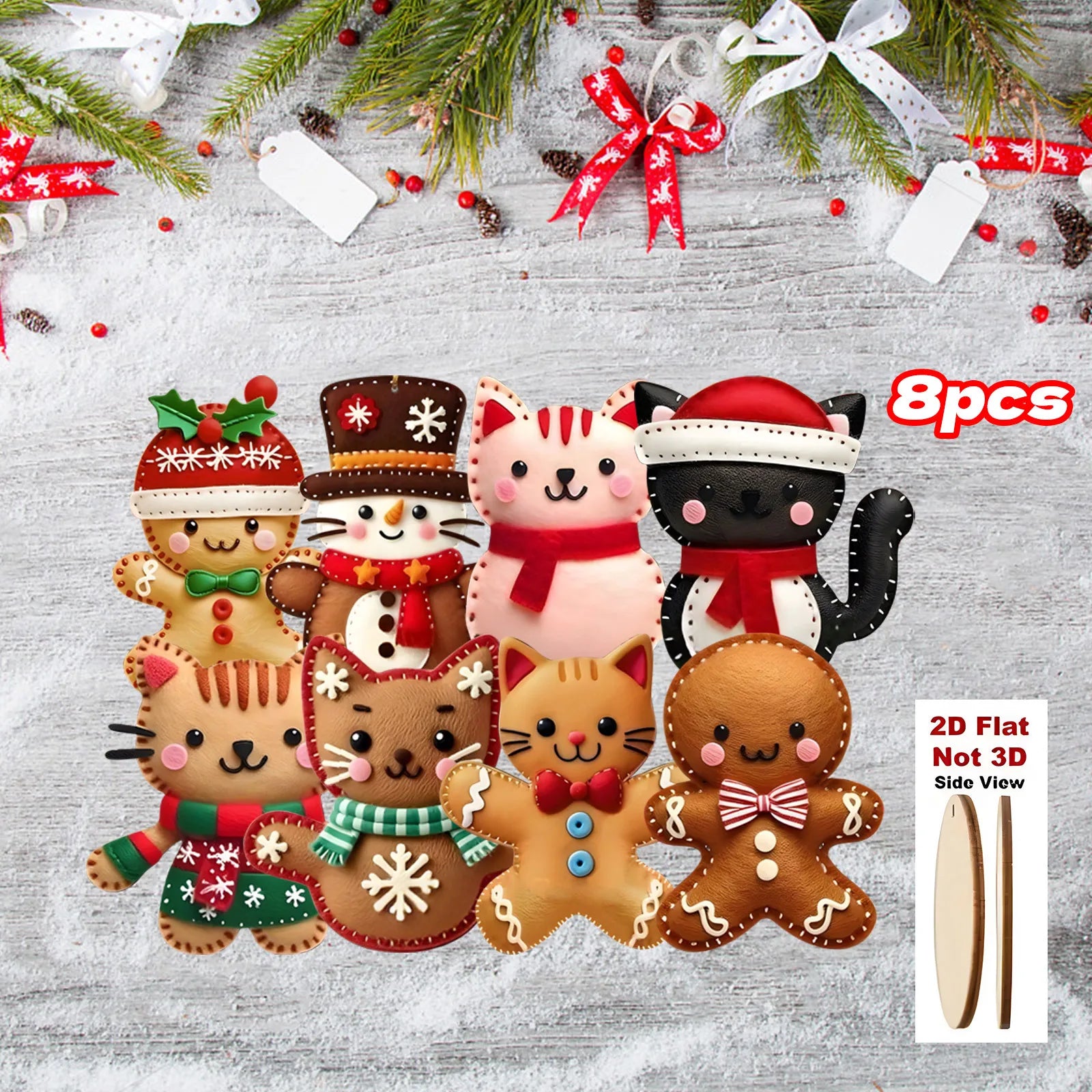 Flat Gingerbread Cat Tree Toppers Christmas Ornaments