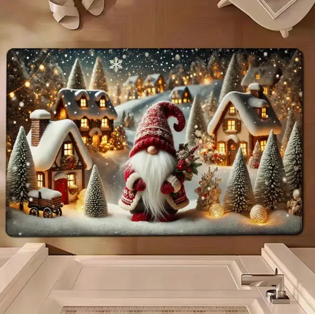 Cheerful Christmas Gnome Door Mat