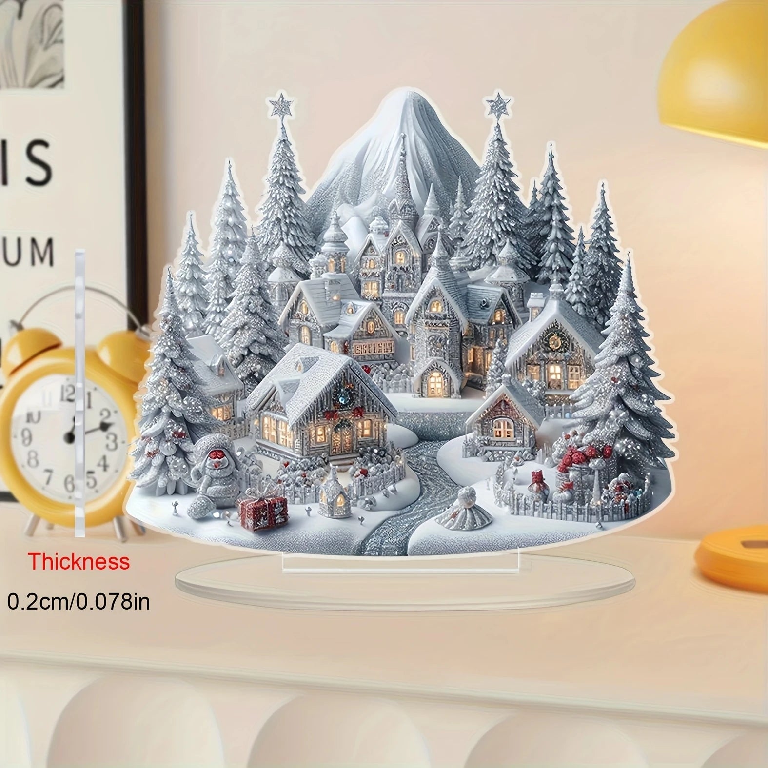 Elegant Acrylic Christmas Snowhouse Reindeer Scene Ornaments