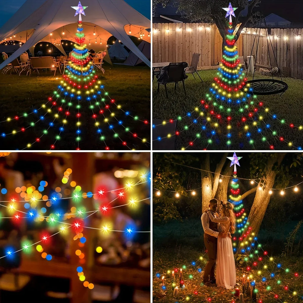 Solar Star Waterfall Holiday Lights