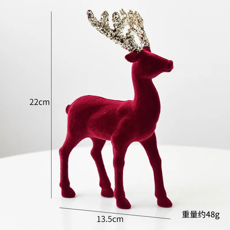 Christmas elk glitter burgundy flocked deer ornament,