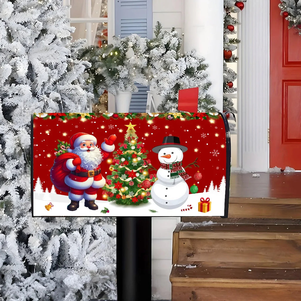Christmas Santa Clause & Snowman Mailbox Cover