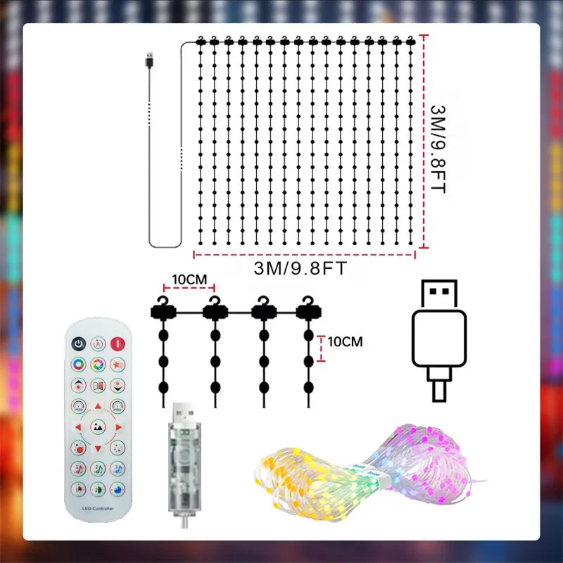 App Controlled Christmas Curtain Lights