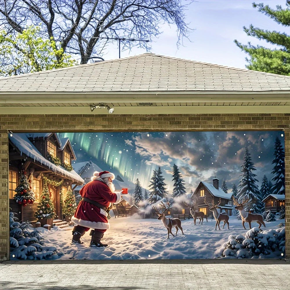 Christmas Deer Party Garage Door Banner