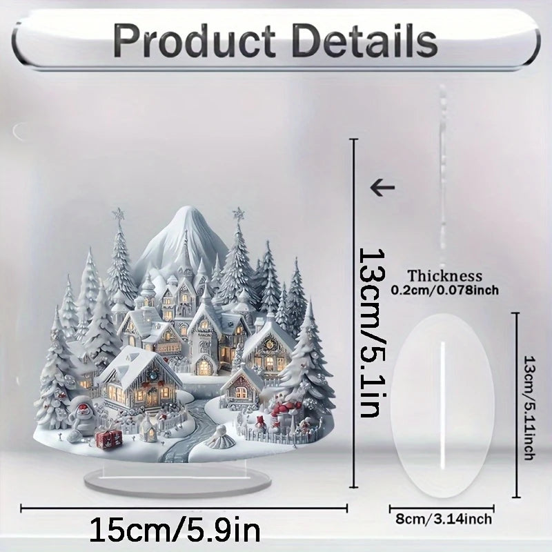 Elegant Acrylic Christmas Snowhouse Reindeer Scene Ornaments