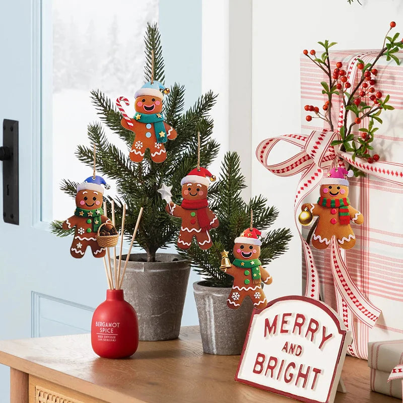 Christmas Gingerbread Man Ornaments Tree Wooden Hanging