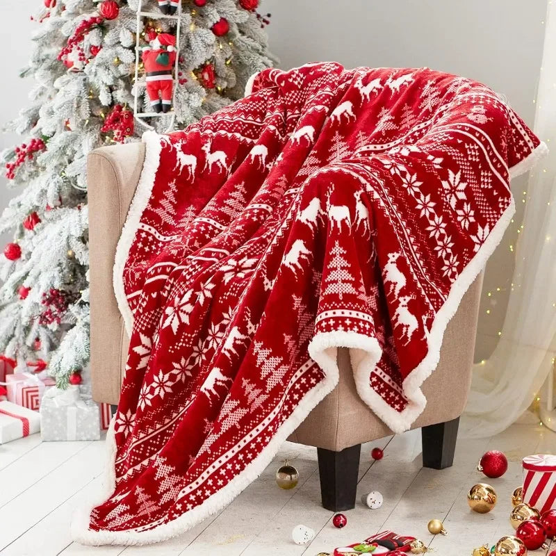 Red Sherpa Christmas Throw Blanket