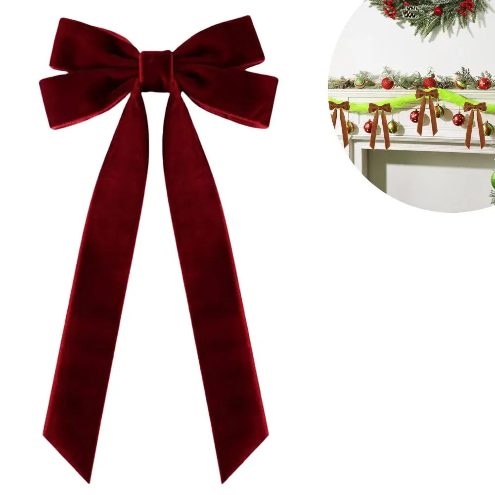 Velvet Bows Christmas Tree Decorations,Pink Large Topper