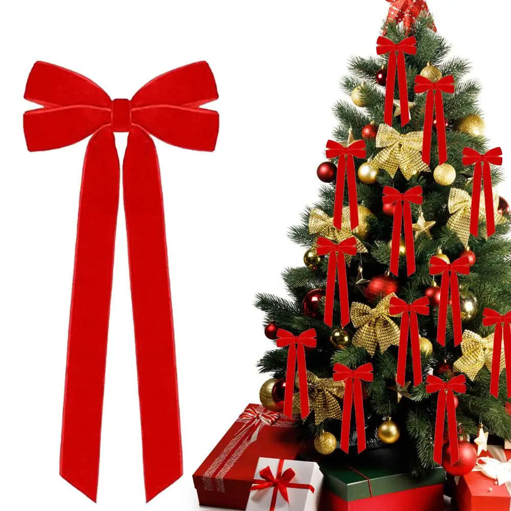 Velvet Bows Christmas Tree Decorations,Pink Large Topper
