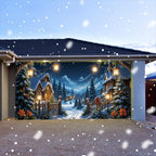 Christmas Night Village Scene Garage Door Banner