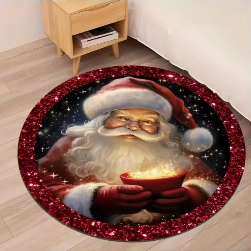 Santa Snowflake Round Holiday Rug