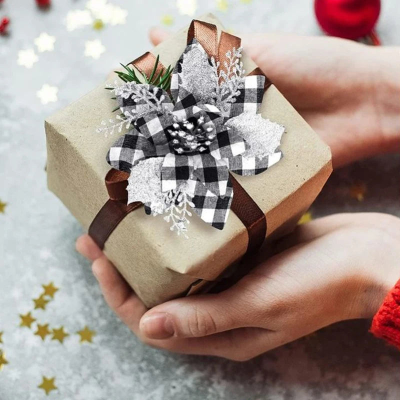 Glitter Artificial Christmas Flowers Merry Tree Ornaments
