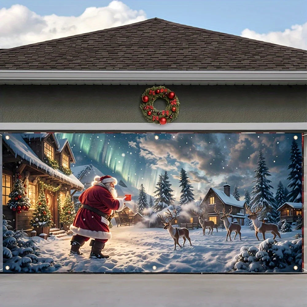 Christmas Deer Party Garage Door Banner