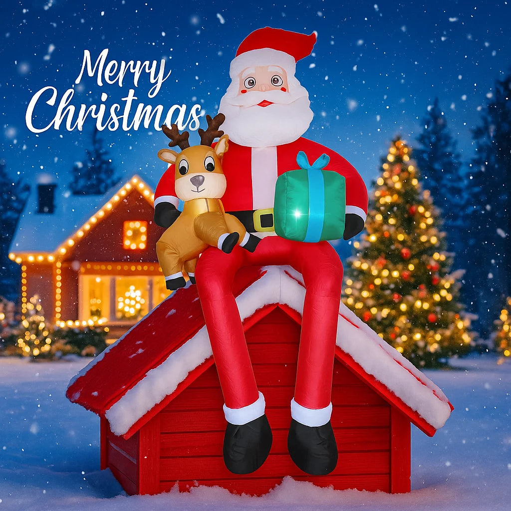 Inflatable Santa and Reindeer Yard Decor