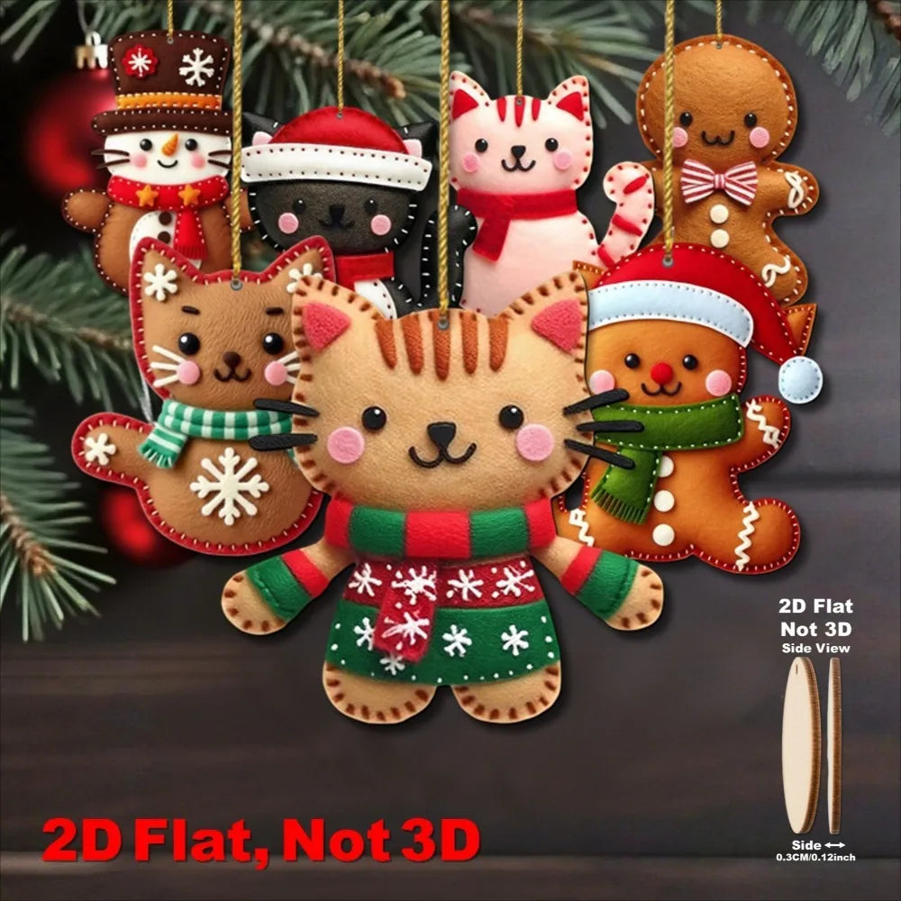 Flat Gingerbread Cat Tree Toppers Christmas Ornaments