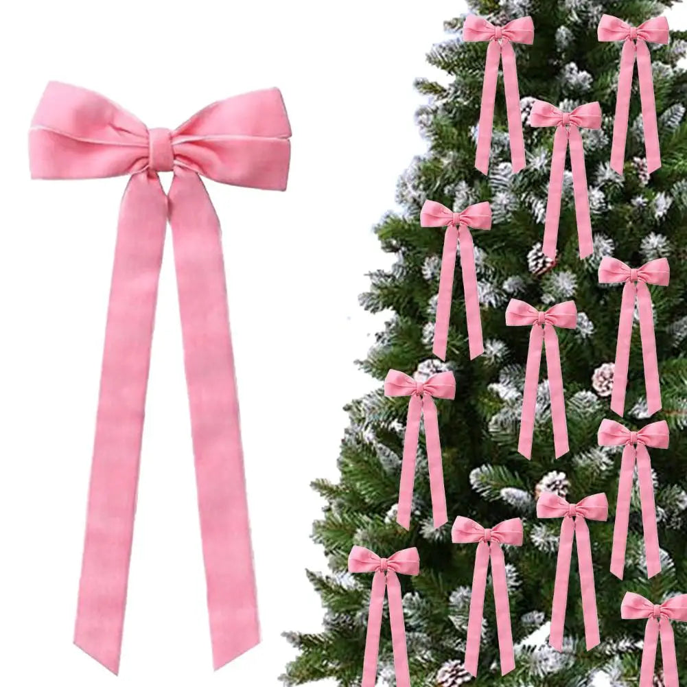 Velvet Bows Christmas Tree Decorations,Pink Large Topper