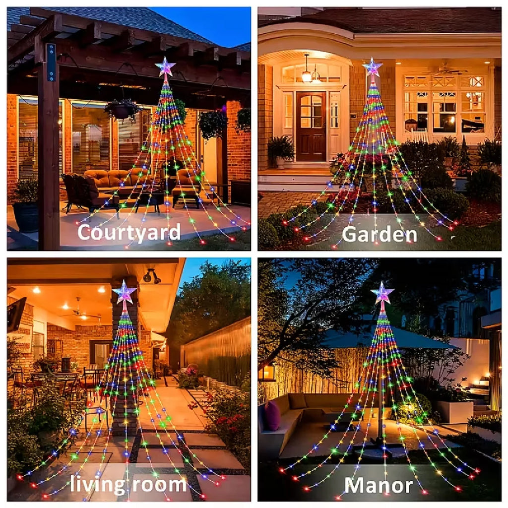 Solar Star Waterfall Holiday Lights