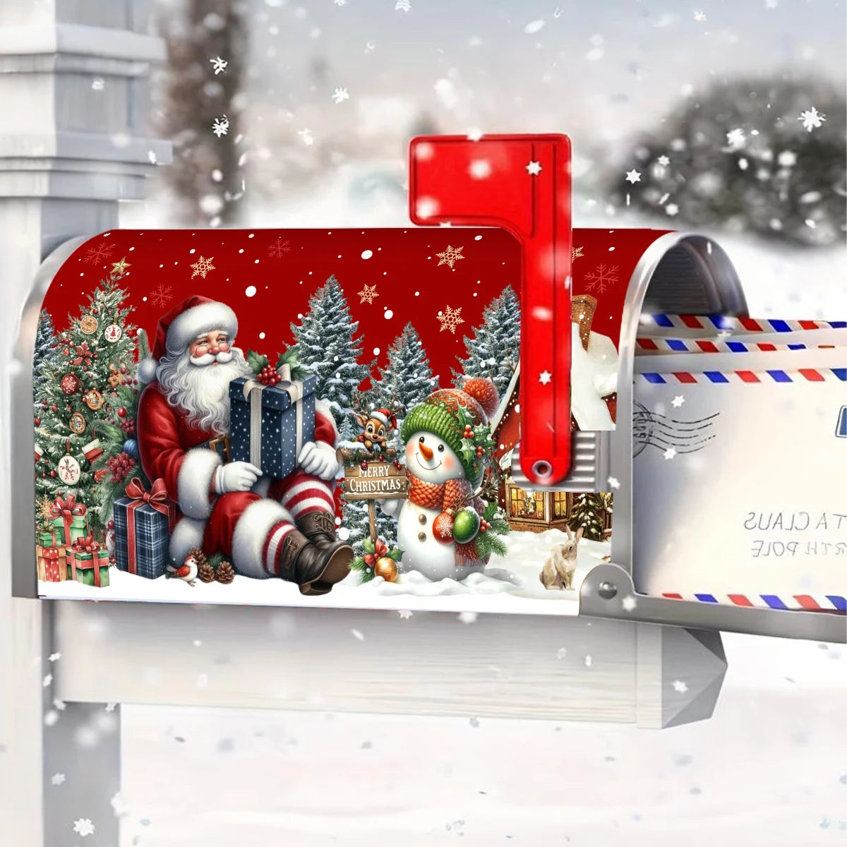 Christmas Santa Clause & Snowman Mailbox Cover