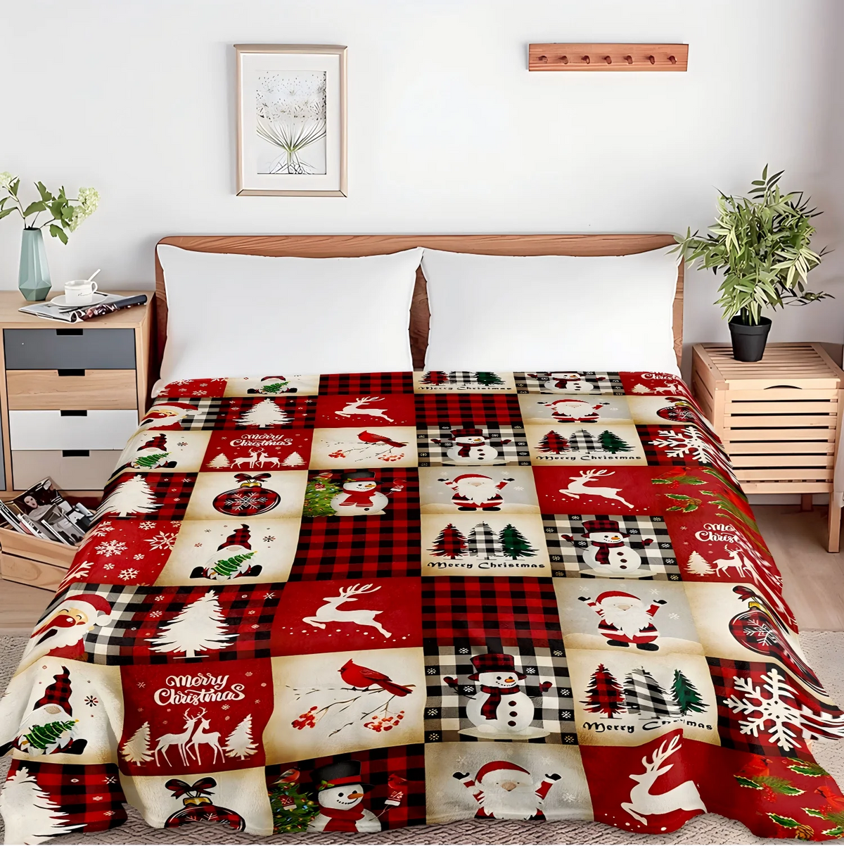 1pc Throw Christmas theme Pattern Flannel Blanket for Couch Bed Sofa Cozy Comfy Warm blankets for Festival Gifts Christmas Decor