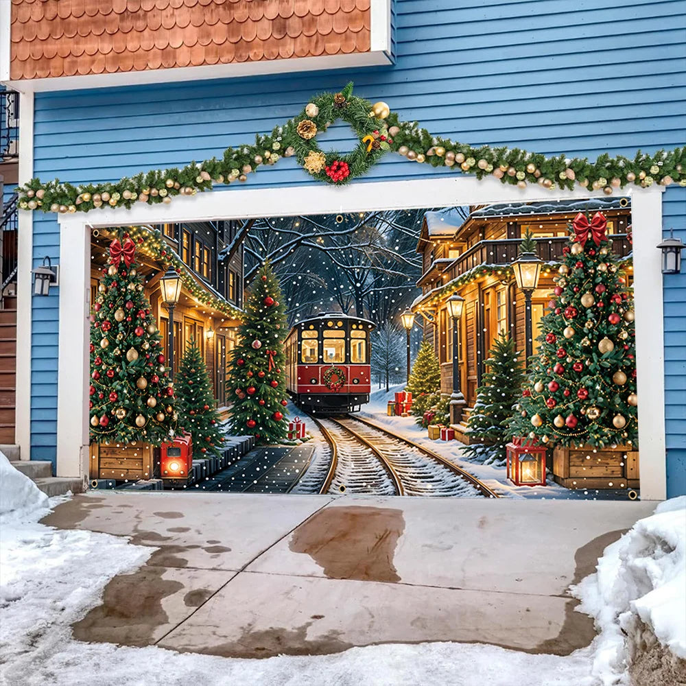 Christmas Express Train Garage Door Banner