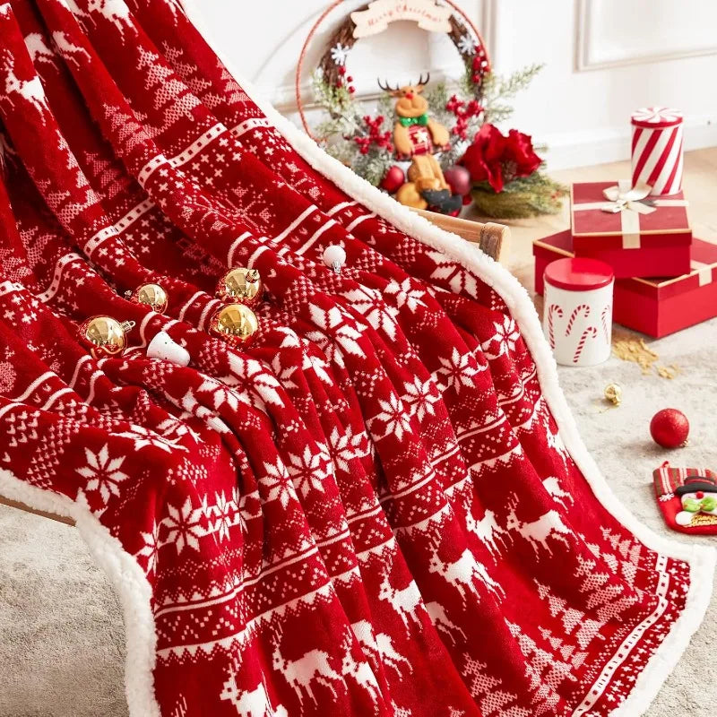 Red Sherpa Christmas Throw Blanket