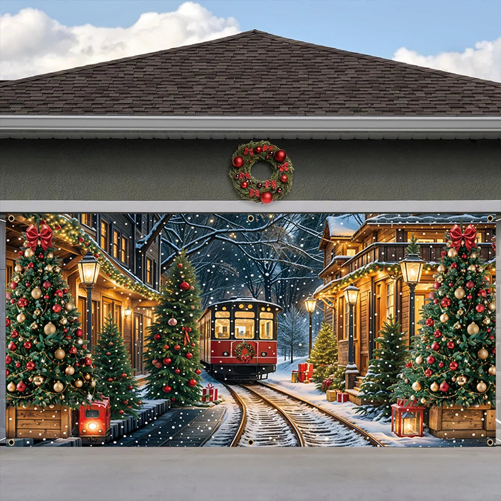 Christmas Express Train Garage Door Banner