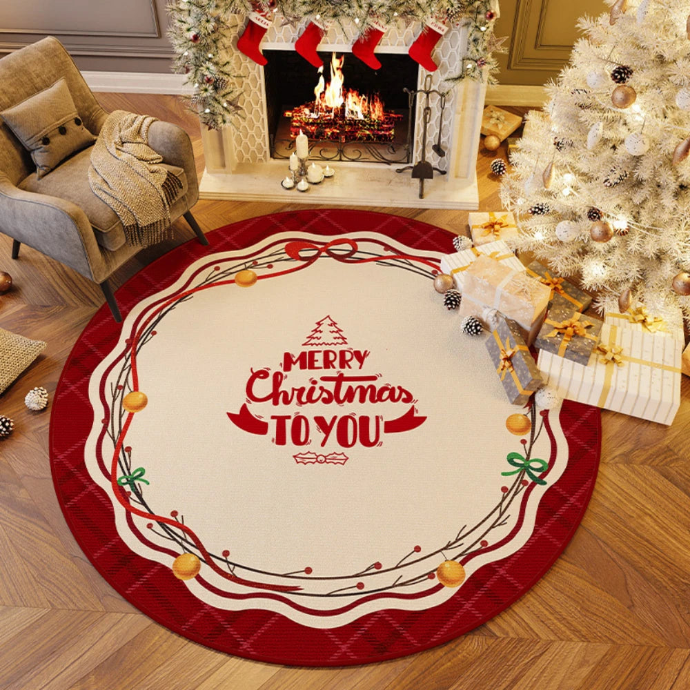 Christmas Tree Bow Round Rug