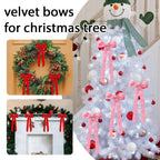 Velvet Bows Christmas Tree Decorations,Pink Large Topper