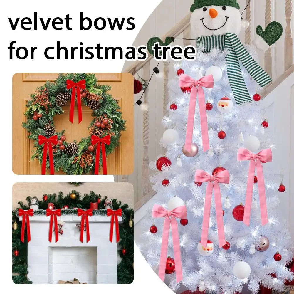 Velvet Bows Christmas Tree Decorations,Pink Large Topper