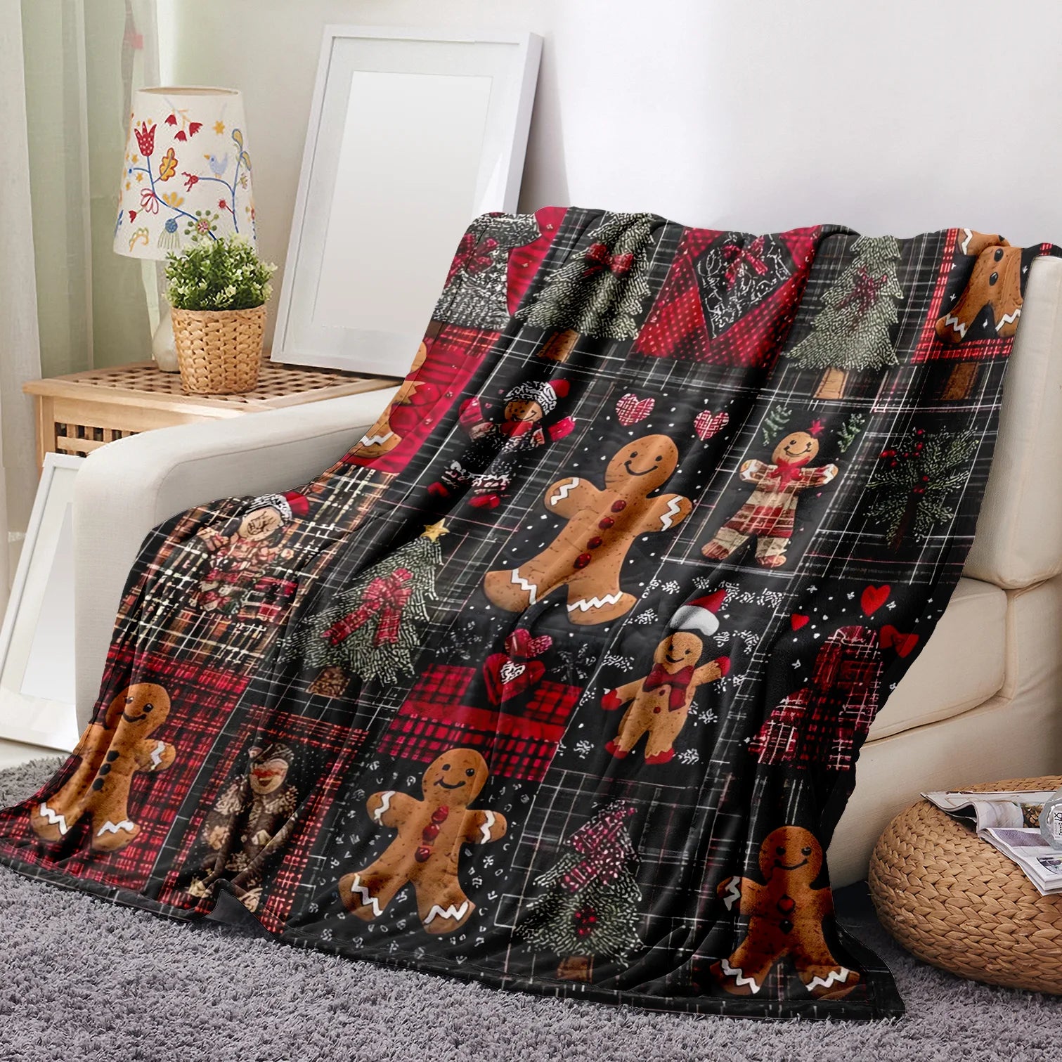 Vintage Christmas Gingerbread Man Blanket