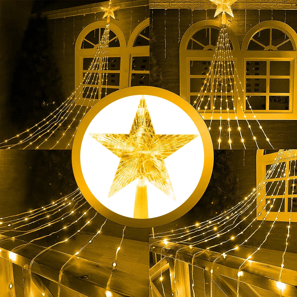 Solar Star Waterfall Holiday Lights