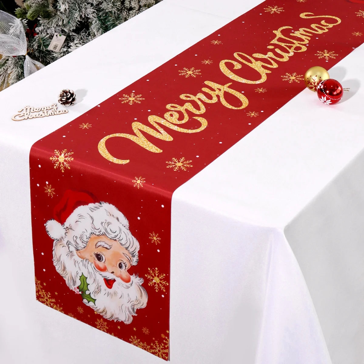 Santa Claus Christmas Table Runner Flag Noel