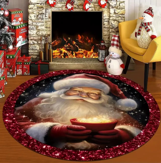Santa Snowflake Round Holiday Rug