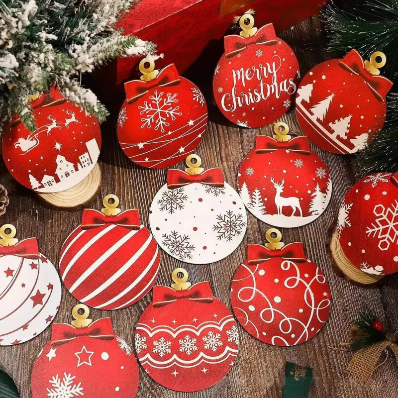 Red White Wooden Christmas Ball Ornament, Elk
