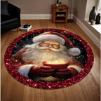 Santa Snowflake Round Holiday Rug