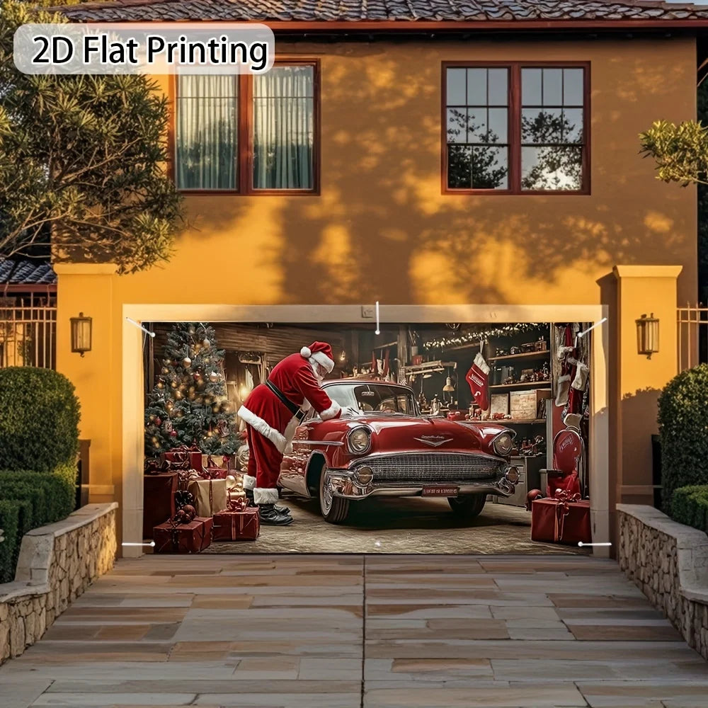 Christmas Santa Clause Mechanic Garage Door Banner