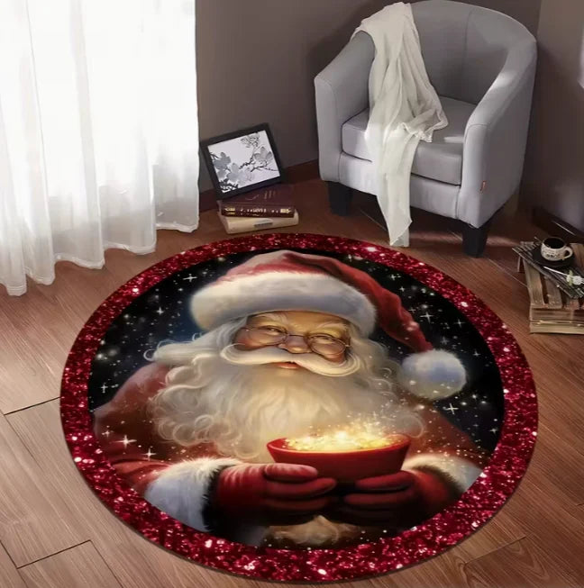 Santa Snowflake Round Holiday Rug