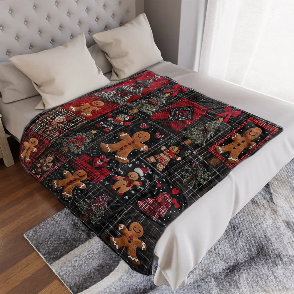 Vintage Christmas Gingerbread Man Blanket