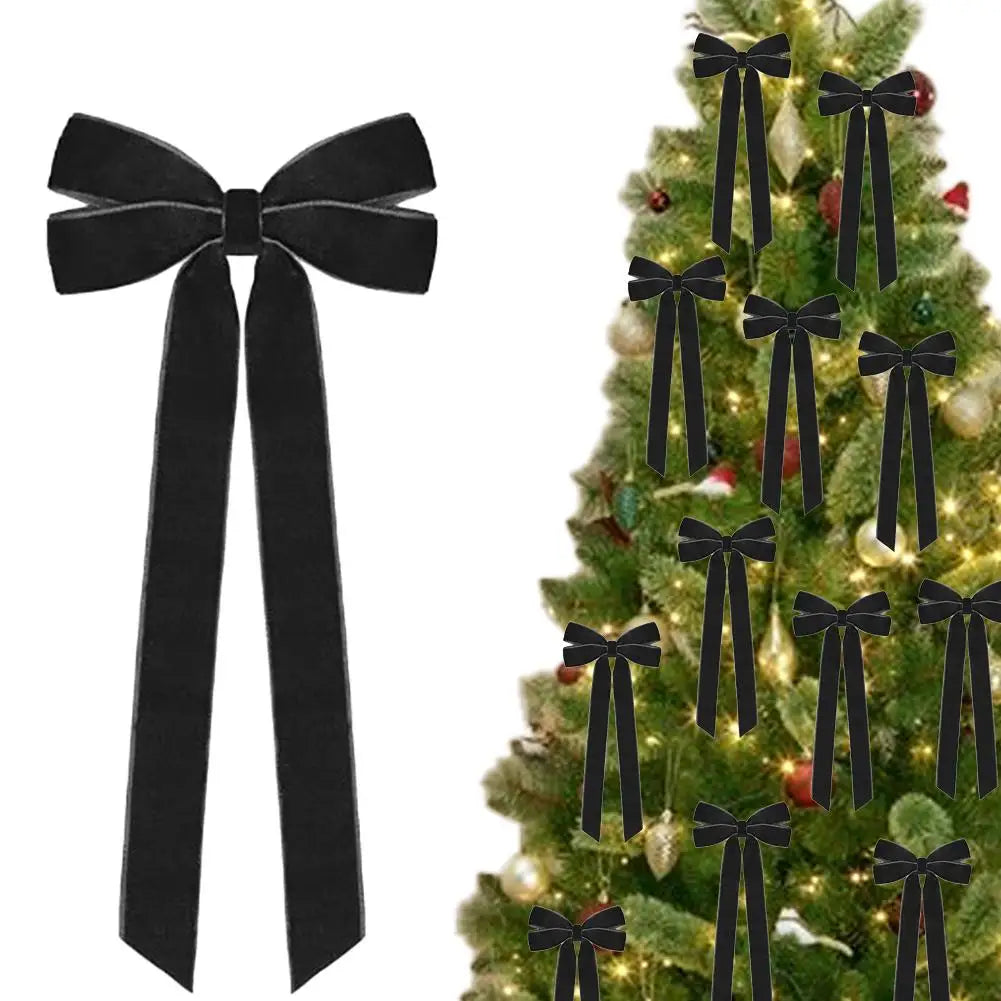 Velvet Bows Christmas Tree Decorations,Pink Large Topper