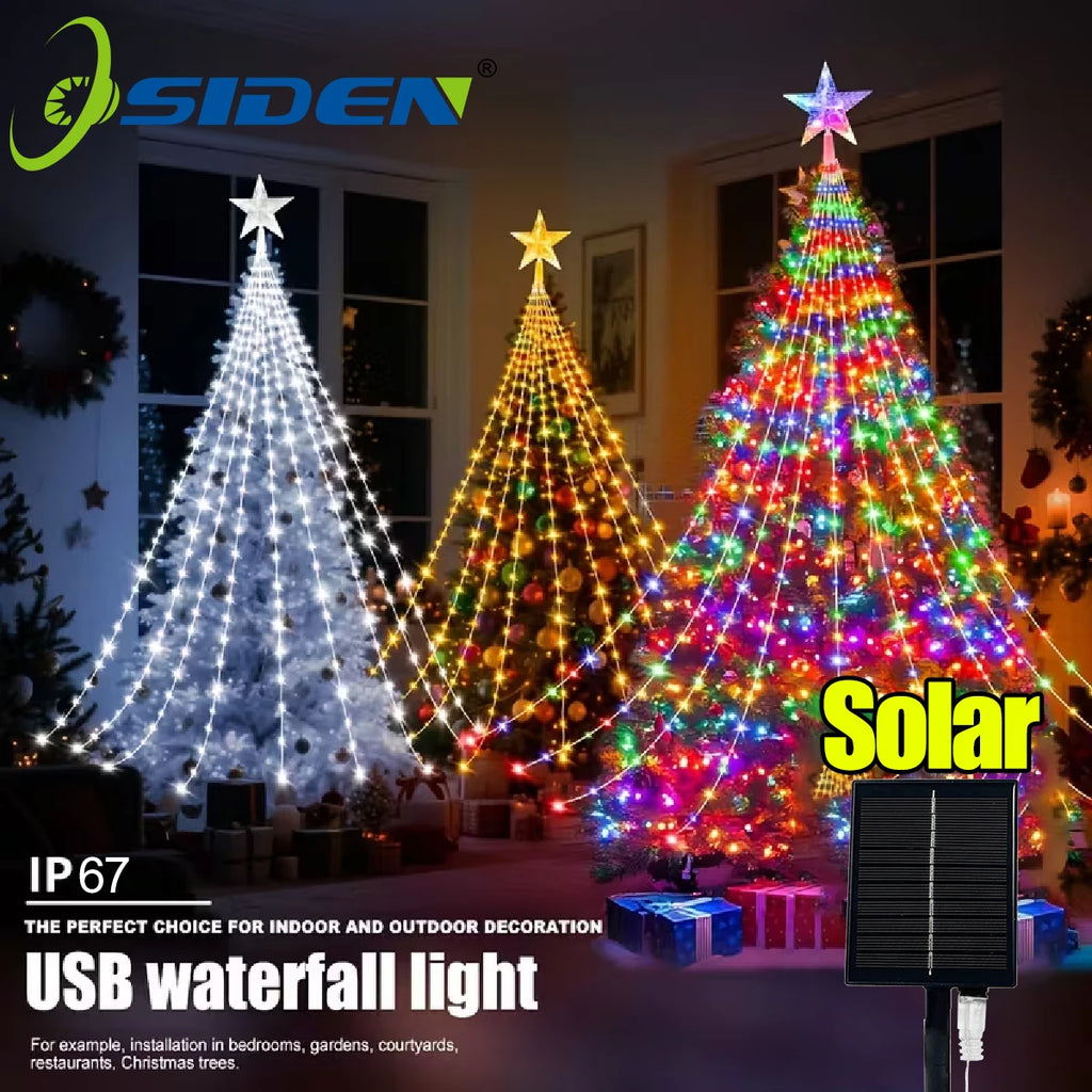 Solar Star Waterfall Holiday Lights