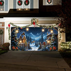 Christmas Night Village Scene Garage Door Banner