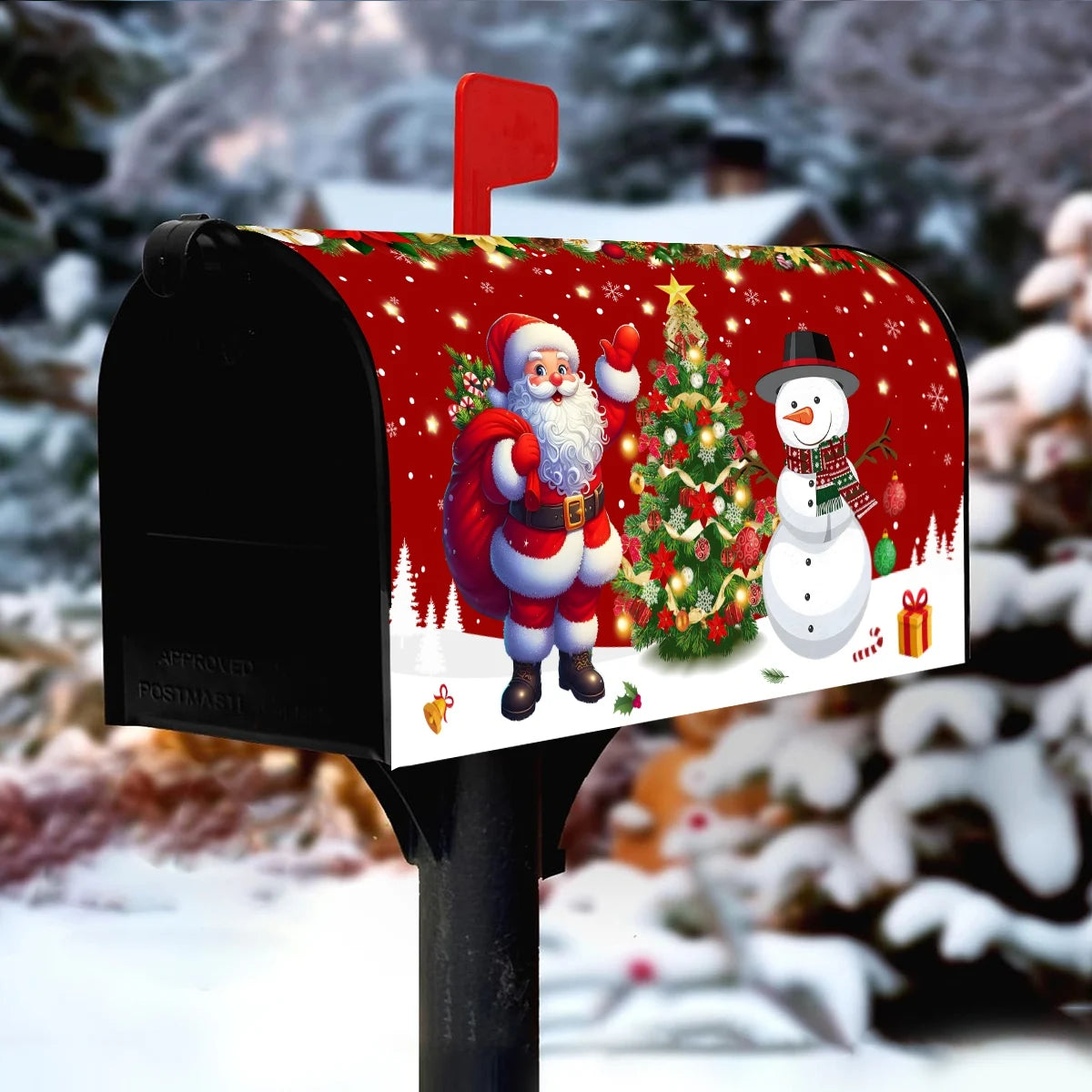 Christmas Santa Clause & Snowman Mailbox Cover