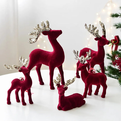 Christmas elk glitter burgundy flocked deer ornament,