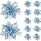 Glitter Artificial Christmas Flowers Merry Tree Ornaments